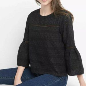 Gap Black Eyelet Bell-Sleeve Top